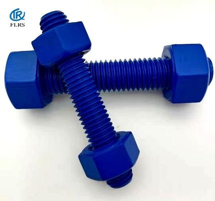 購入 ポリテトラフルオルエチレンの上塗を施してある鋼鉄スタッドはナットが付いているPTFEの倍によって終えられる通されたボルトをボルトで固定する online manufacture